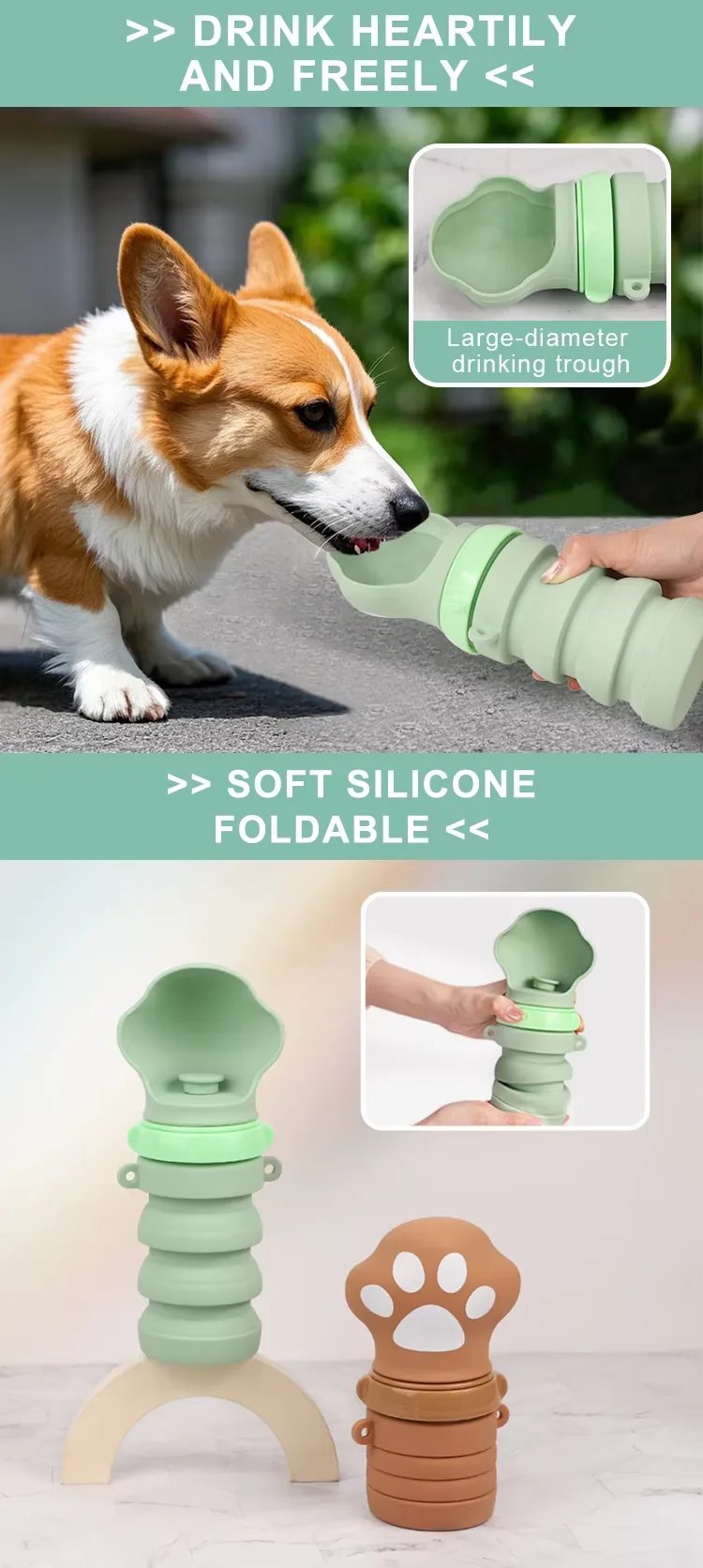 New Arrivals Modern Pet Food Grade Portable Water Bottle Pet Feeder Multifunctional Silicone Dog Drink Bottle - detail view 7