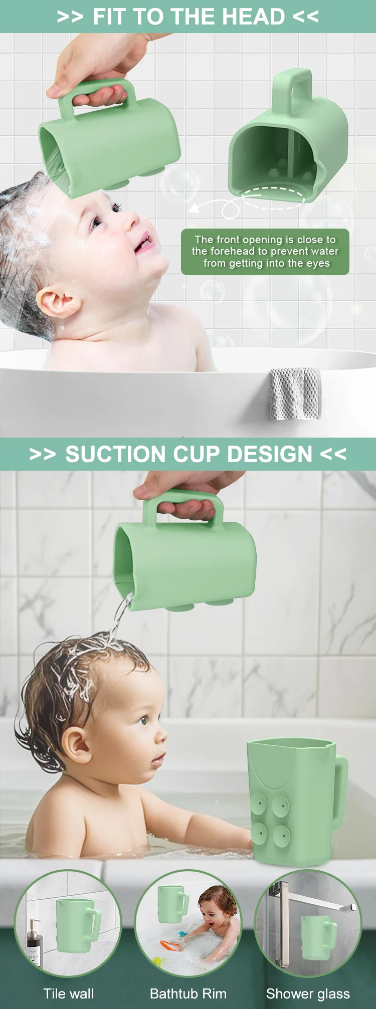 Silicone Baby Shower Bathing Rinse Cup Shampoo Soap Body Waterfall Pourer Kids Water Pourer Mug for Bathing Washing - detail view 7