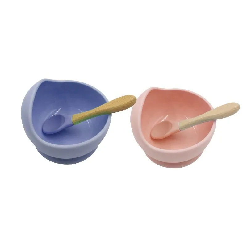 Bamboo à ventouse assiette bébé alimentation bol set base silicone bébé bol tout-petits - detail view 1