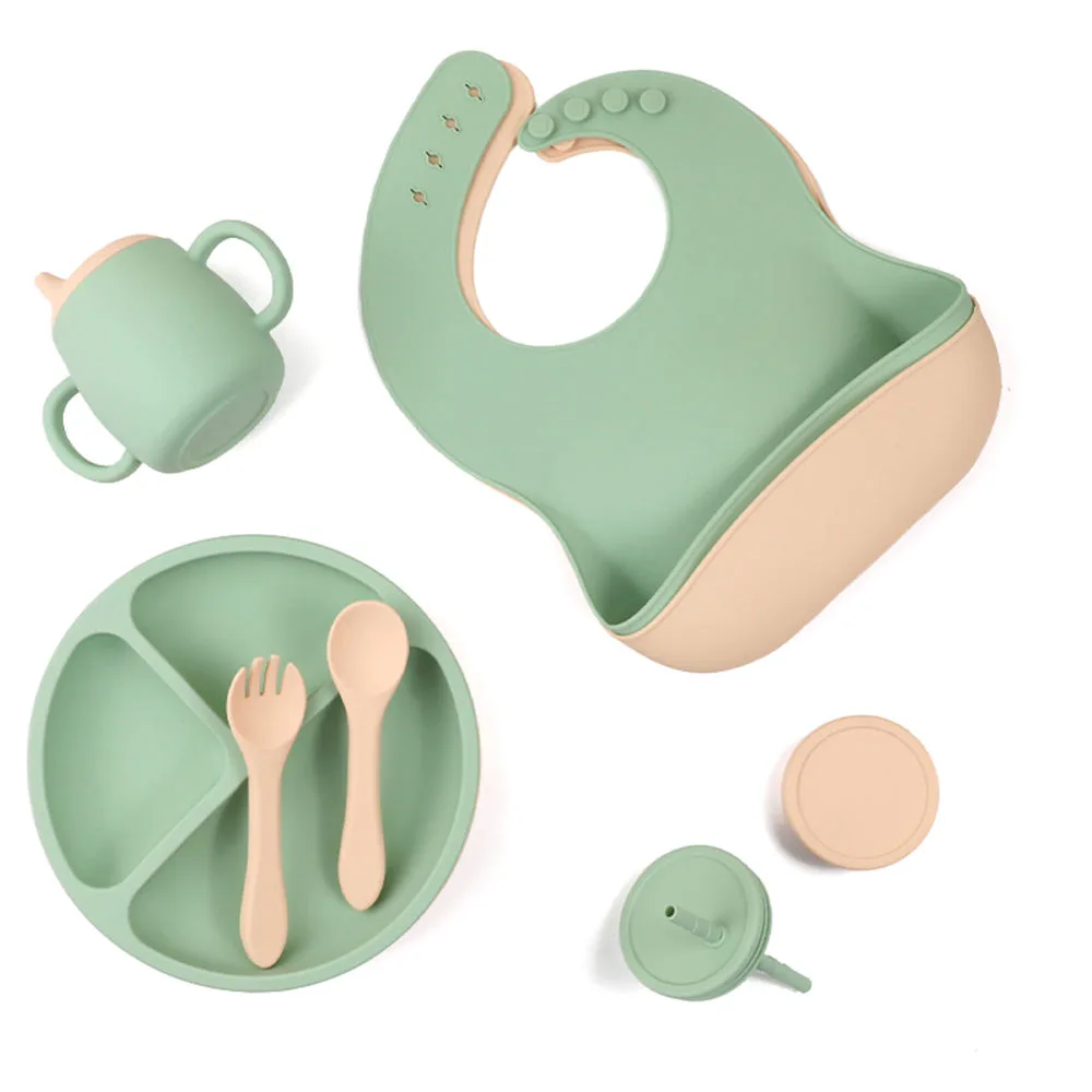 Nuevo a medida sin BPA niño vajilla juego bebé babero niño pequeño platos cuencos silicona - detail view 2