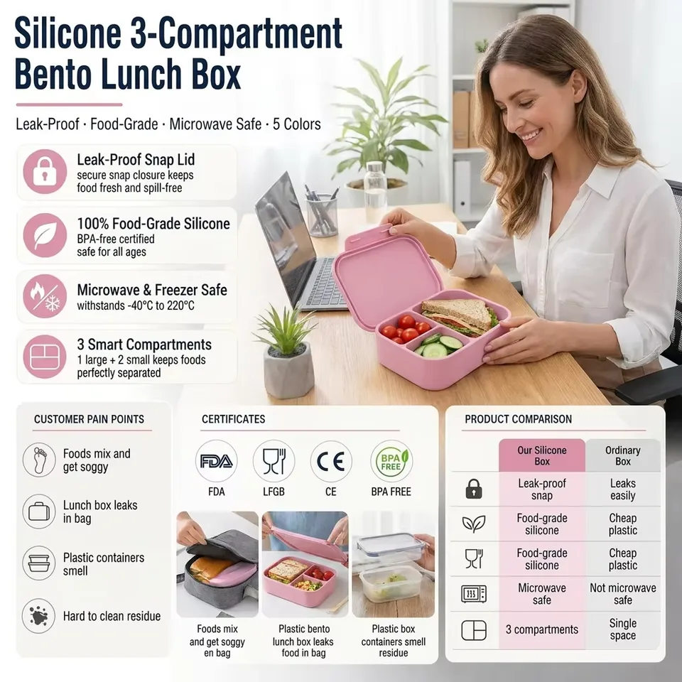 New BPA-Free Collapsible Silicone Food Containers Modern Design Kids Bento Lunch Box Compartments for Kitchen Use - main product image