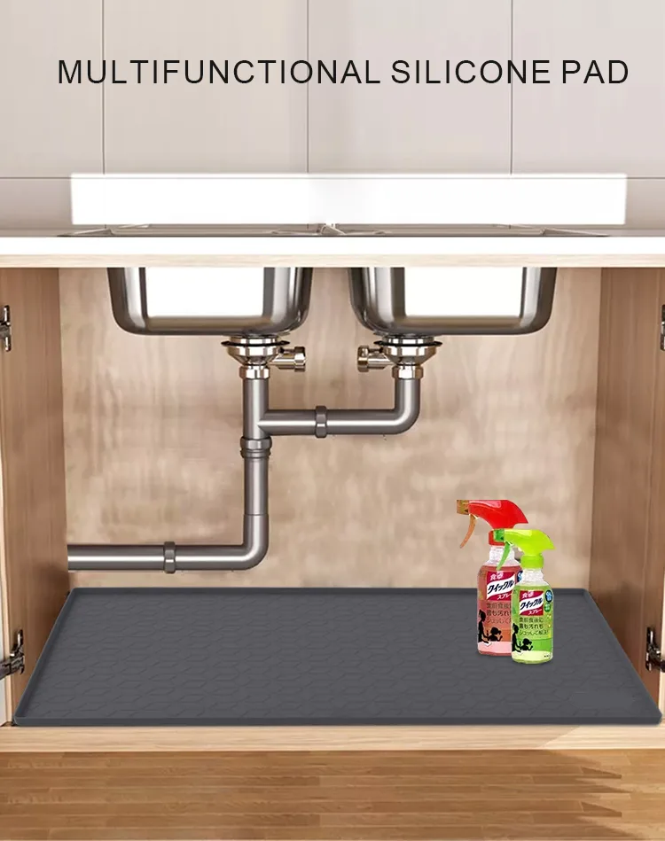 2025 New Kitchen Silicone Sink Mat Custom Waterproof Hole Anti-slip Silicone Kitchen Cabinet Protector Mat Under Mat - detail view 6