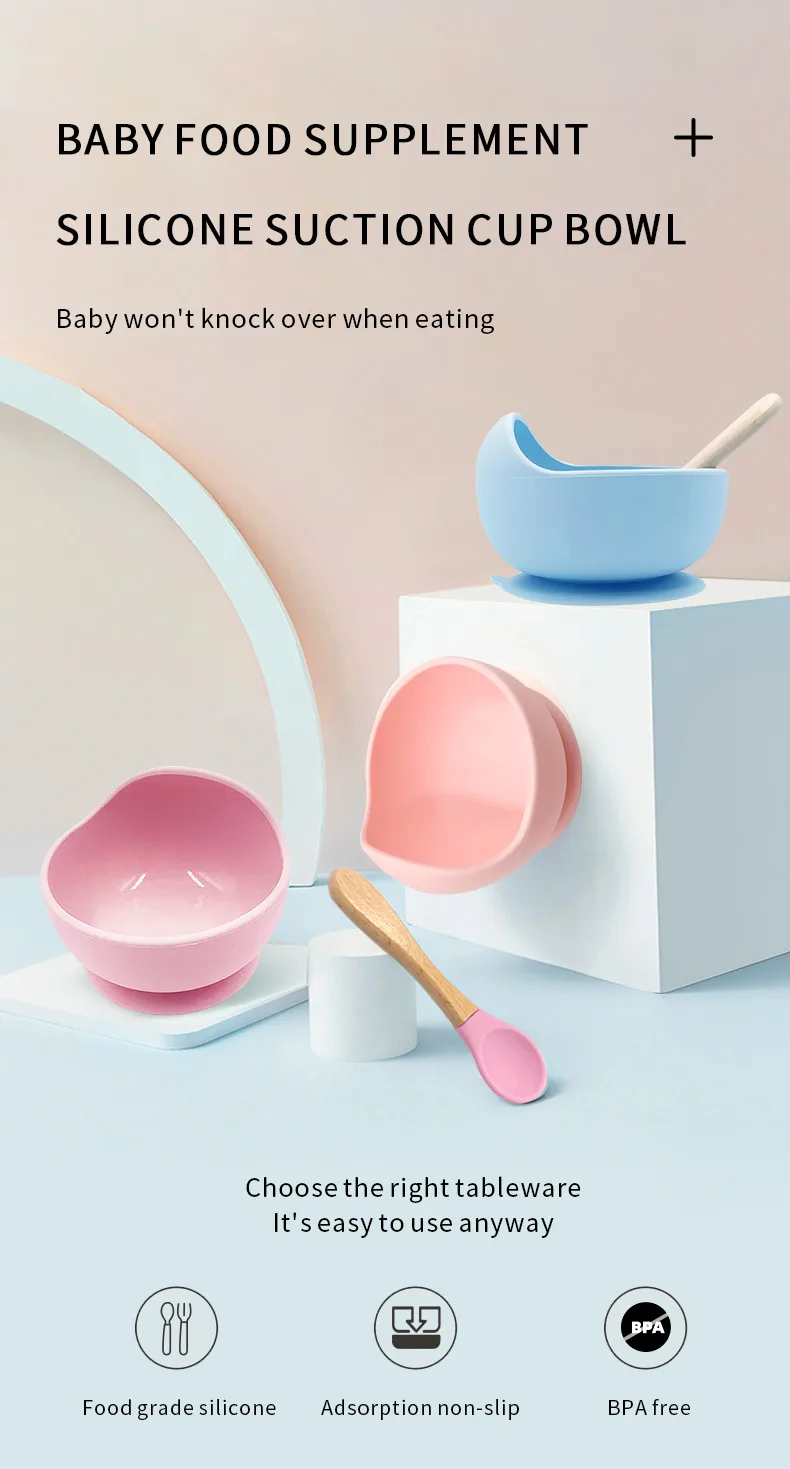 Bamboo à ventouse assiette bébé alimentation bol set base silicone bébé bol tout-petits - detail view 6