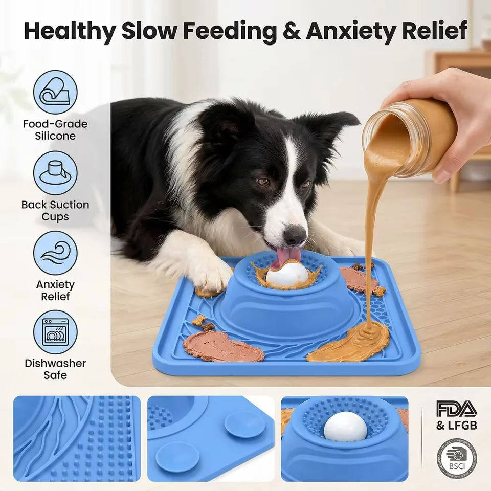 Portable 2 in 1 Slow Feeder Dog Bowls Silicone Anti-Slip Lick Toy for Liquid Wet Food Water Dish Treats - main product image