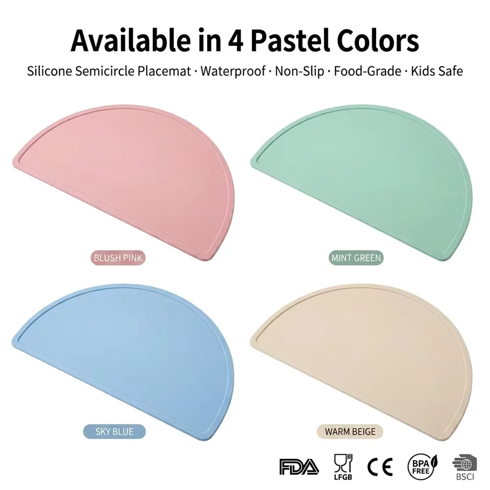 Wholesale Custom Classic Baby Round Silicone Placemat Custom Logo Colorful Food Grade Stain-resistant Kids Tableware Mat - detail view 3