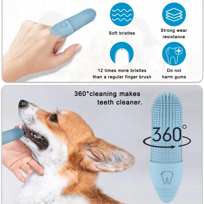 Silicone animaux doigt brosse à dents- 360 deg ; anti-Stone nettoyage - detail view 2