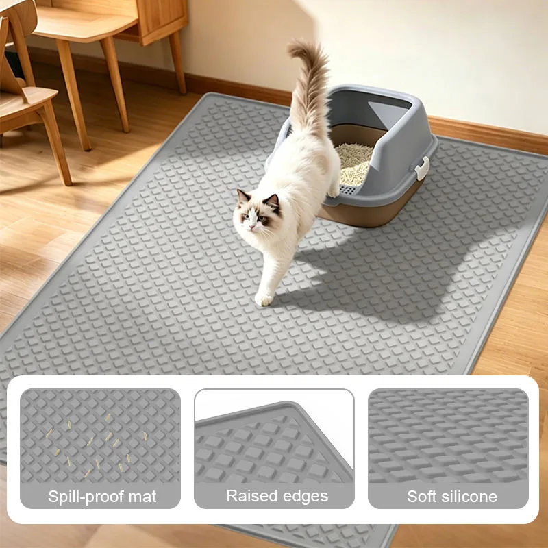 New Washable Food-Grade Silicone Waterproof Anti-Slip Cat Litter Mat Anti-Scatter Easy to Clean Lightweight Design - detail view 4