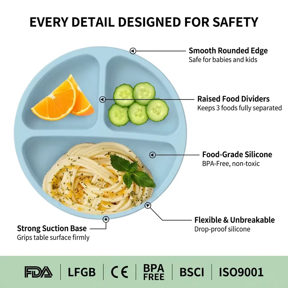 2027 New Bpa Free Silicone Baby Plate With Lid Food Grade Kids Toddler Feeding Suction Divider Baby Silicone Bowl - detail view 2
