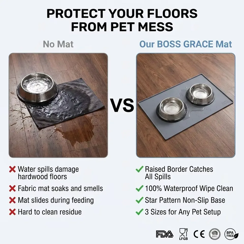 Et Placemat Dog Food Bowl Mat Cat Feed Mat Cat Dog Drinking Feeding Placemat Silicone Waterproof Pet Bowl Pad Feeder Mats - detail view 2