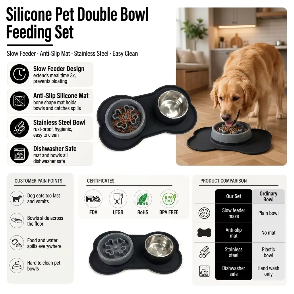 Silicone Pet Bowl for Dogs and Cats Feeder Bowls for Pets Dog Food Bowl with No-Spill and Non-Slip Design - detail view 11