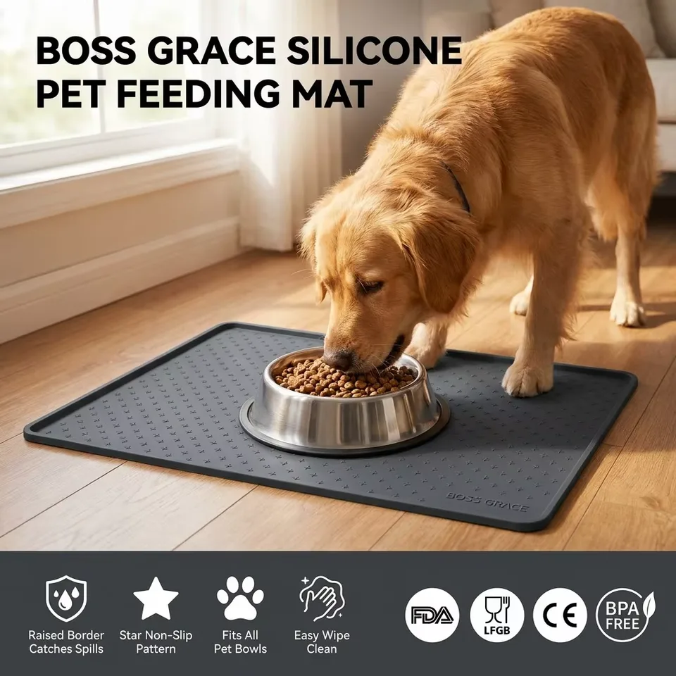 Et Placemat Dog Food Bowl Mat Cat Feed Mat Cat Dog Drinking Feeding Placemat Silicone Waterproof Pet Bowl Pad Feeder Mats - detail view 1