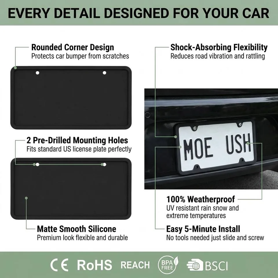 Novo personalizado silicone License prato suporte Rust-Proof Number prato tampa - detail view 4