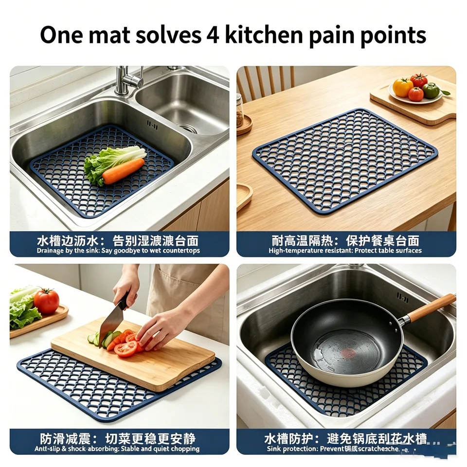 Sink Protector Pad Anti Slip Quick Dish Dry Mat Dish Drain Mat Absorbent Stone Kitchen Silicone Dish Drying Diatomite Earth Mat - detail view 3