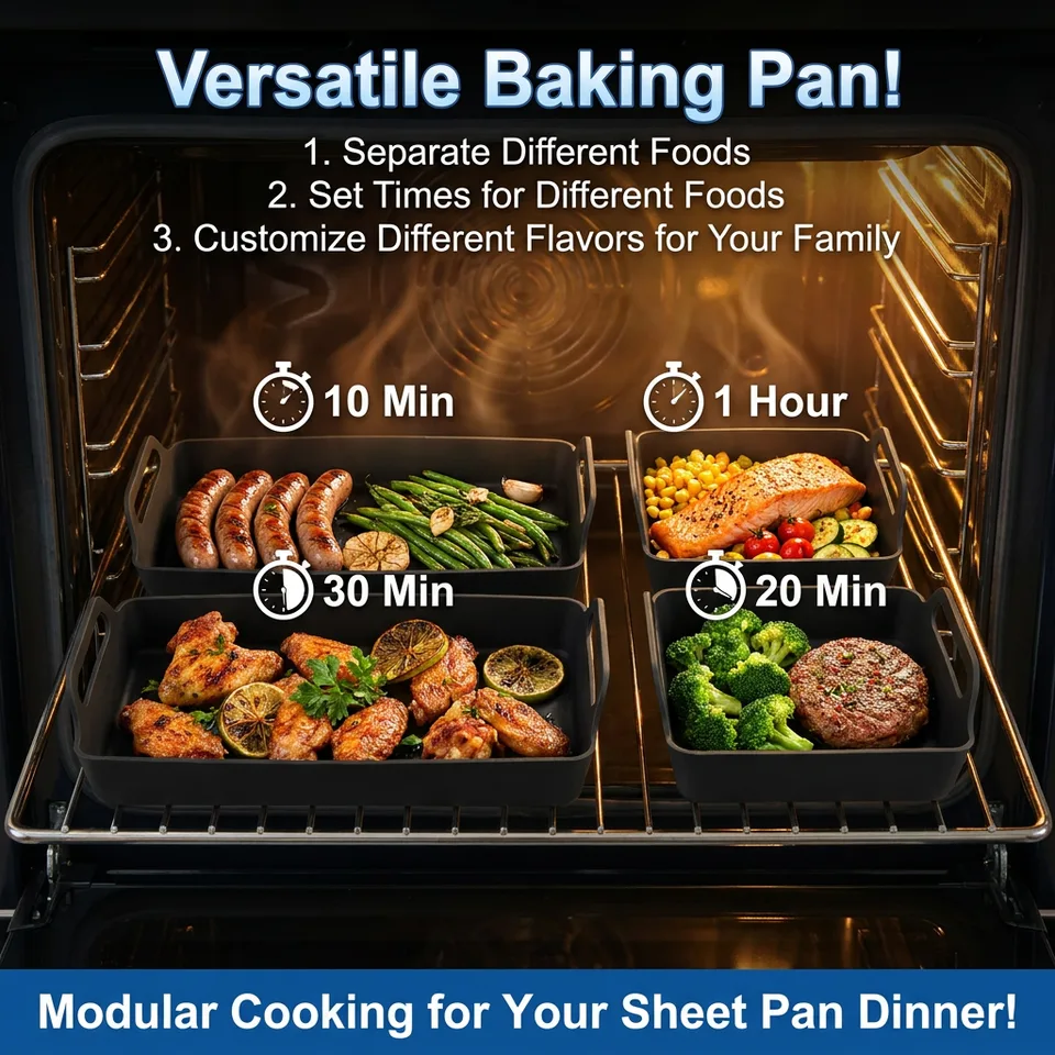 4-Piece Silicone Square Box Baking Pan for Barbecue Bread & Cake Microwave & Dishwasher Safe for Home Kitchen Use - detail view 2