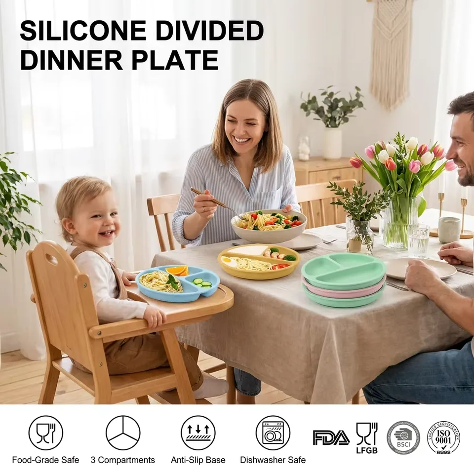 2027 New Bpa Free Silicone Baby Plate With Lid Food Grade Kids Toddler Feeding Suction Divider Baby Silicone Bowl - detail view 1