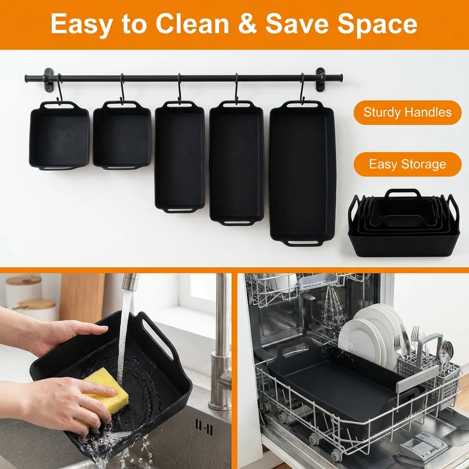 4-Piece Silicone Square Box Baking Pan for Barbecue Bread & Cake Microwave & Dishwasher Safe for Home Kitchen Use - detail view 1