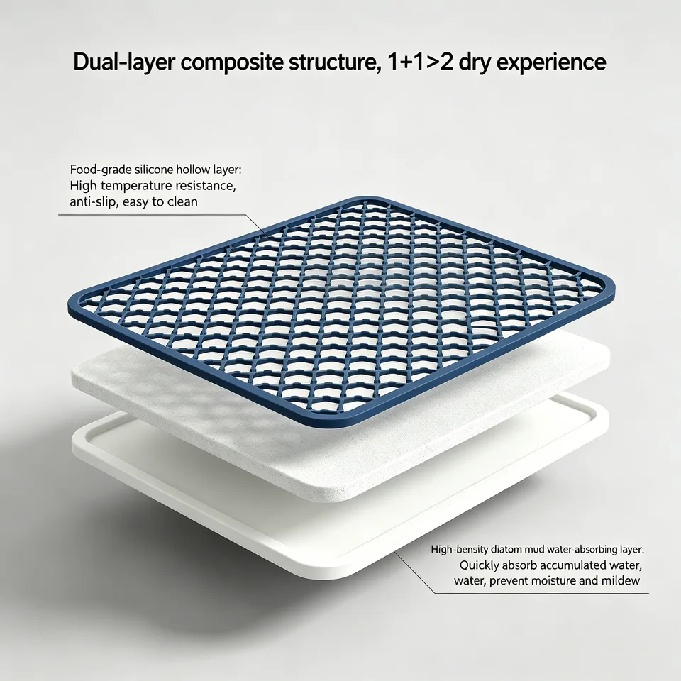 Sink Protector Pad Anti Slip Quick Dish Dry Mat Dish Drain Mat Absorbent Stone Kitchen Silicone Dish Drying Diatomite Earth Mat - detail view 1