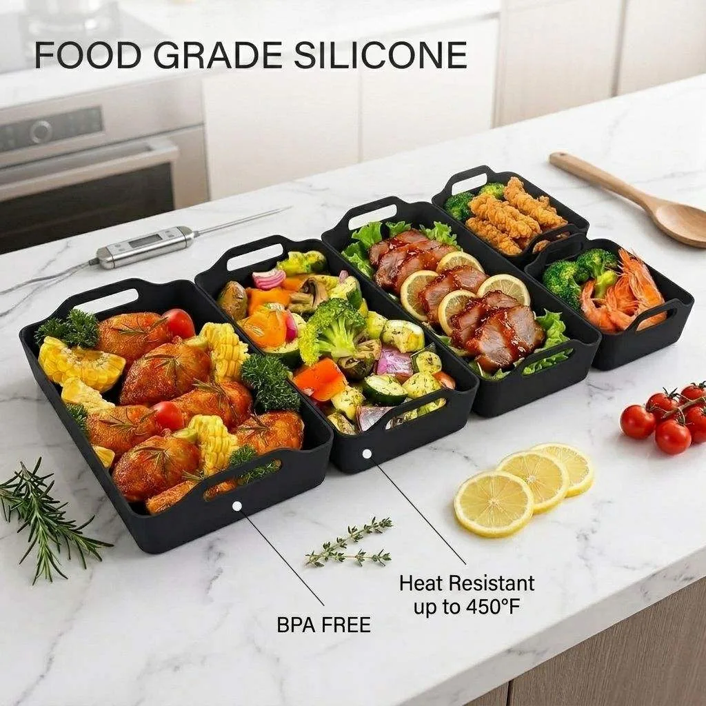 4-Piece Silicone Square Box Baking Pan for Barbecue Bread & Cake Microwave & Dishwasher Safe for Home Kitchen Use - detail view 4