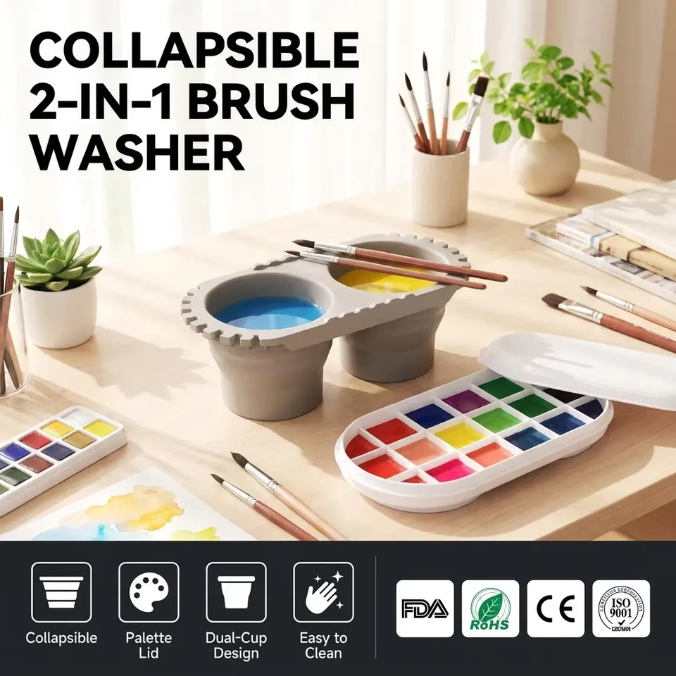 Convenient brosse support silicone Watercolor peinture brosse Cleaner Rinser 3 1 peinture - main product image