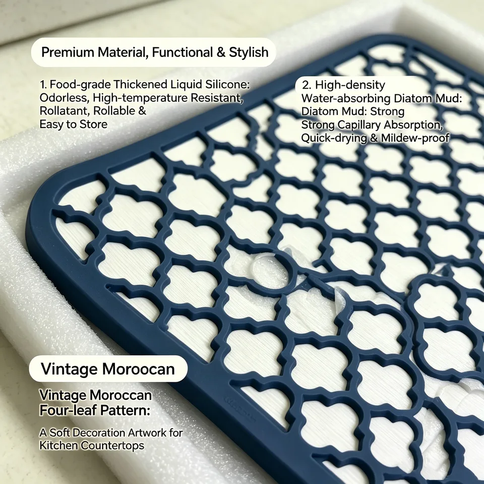 Sink Protector Pad Anti Slip Quick Dish Dry Mat Dish Drain Mat Absorbent Stone Kitchen Silicone Dish Drying Diatomite Earth Mat - detail view 2