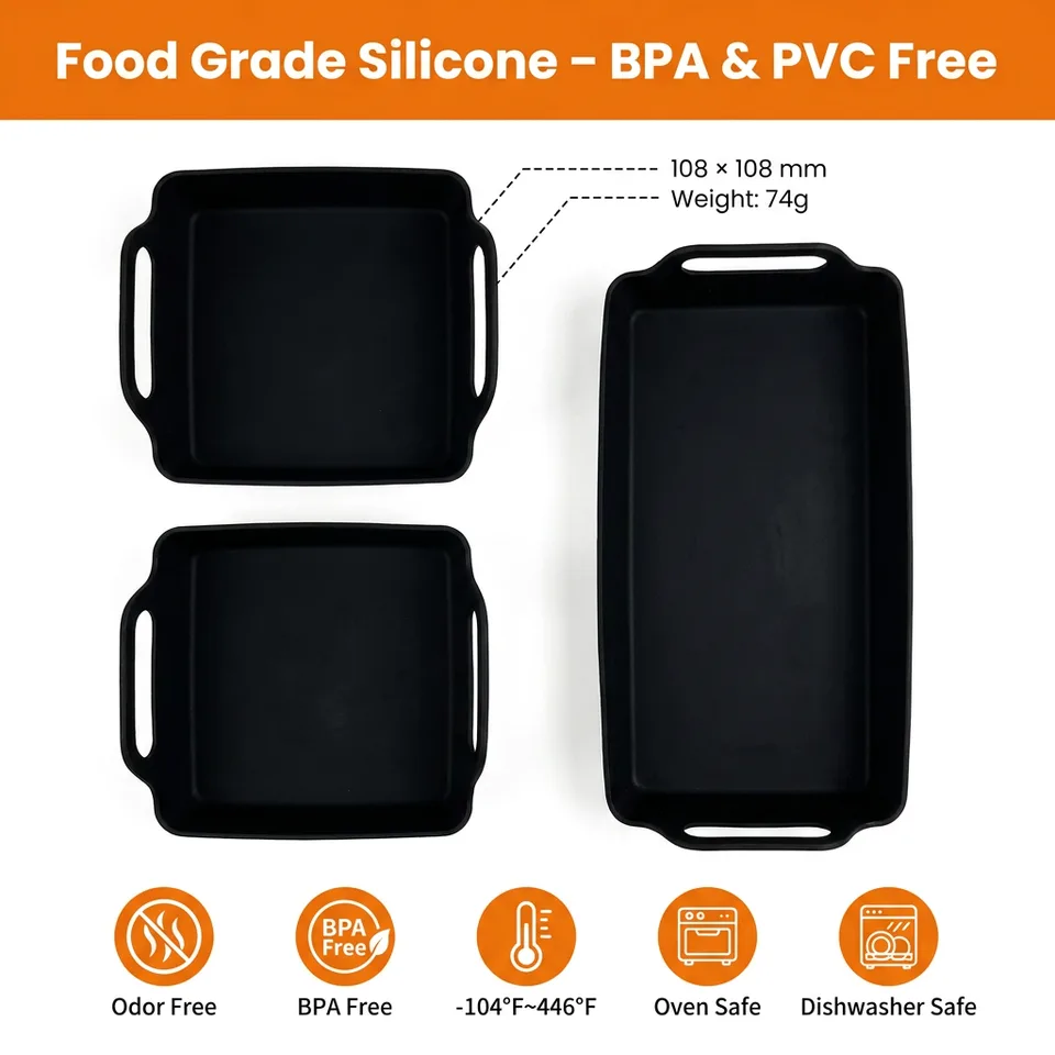 4-Piece Silicone Square Box Baking Pan for Barbecue Bread & Cake Microwave & Dishwasher Safe for Home Kitchen Use - detail view 5