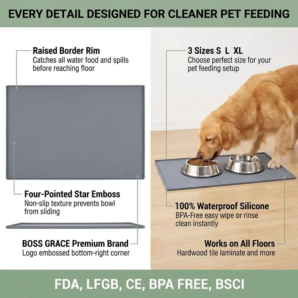 Et Placemat Dog Food Bowl Mat Cat Feed Mat Cat Dog Drinking Feeding Placemat Silicone Waterproof Pet Bowl Pad Feeder Mats - detail view 4
