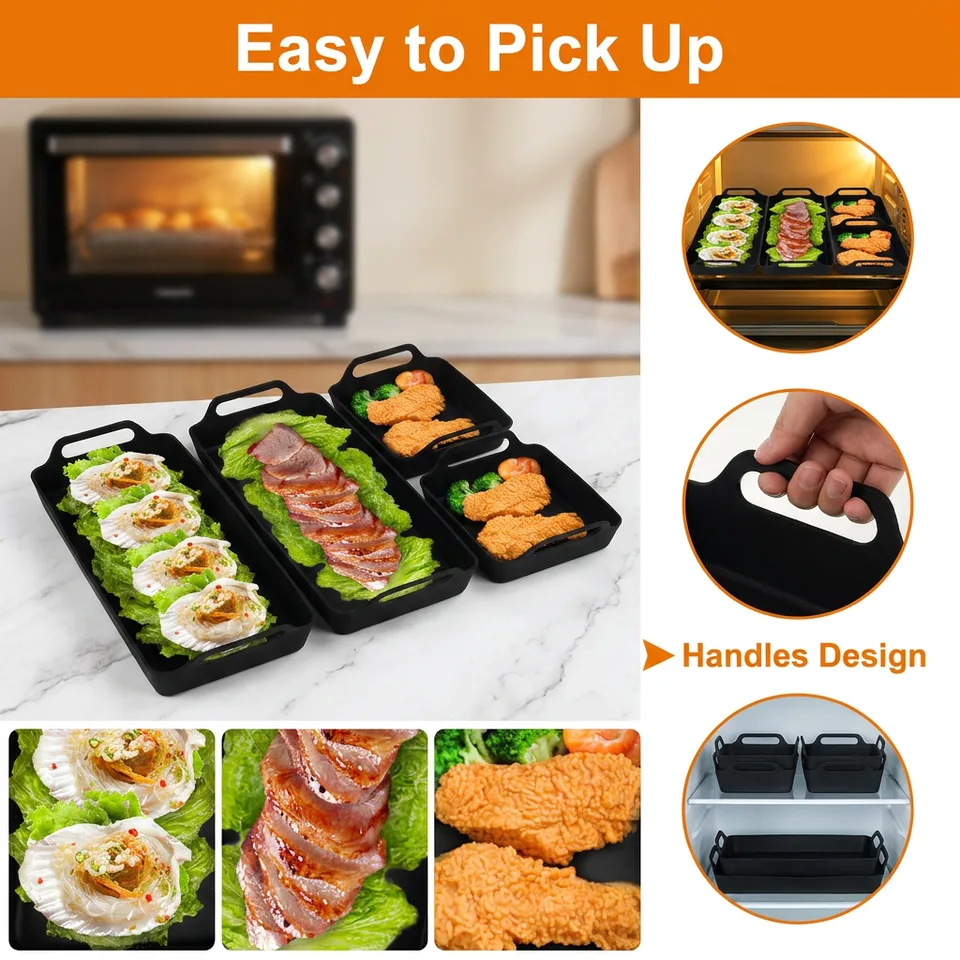 4-Piece Silicone Square Box Baking Pan for Barbecue Bread & Cake Microwave & Dishwasher Safe for Home Kitchen Use - detail view 3