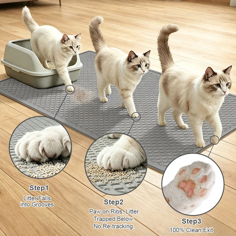 New Washable Food-Grade Silicone Waterproof Anti-Slip Cat Litter Mat Anti-Scatter Easy to Clean Lightweight Design - detail view 3