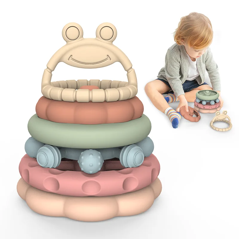 Silicone bebé Stacker brinquedo conjunto- macio Castle blocos mordedor- bebé mordedor - main product image
