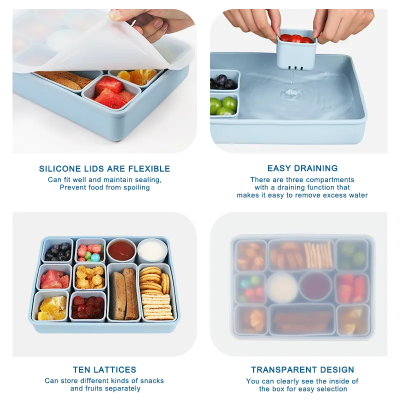 Silicone Kids Lunch Box - Divided Snack Container, Portable - detail view 1