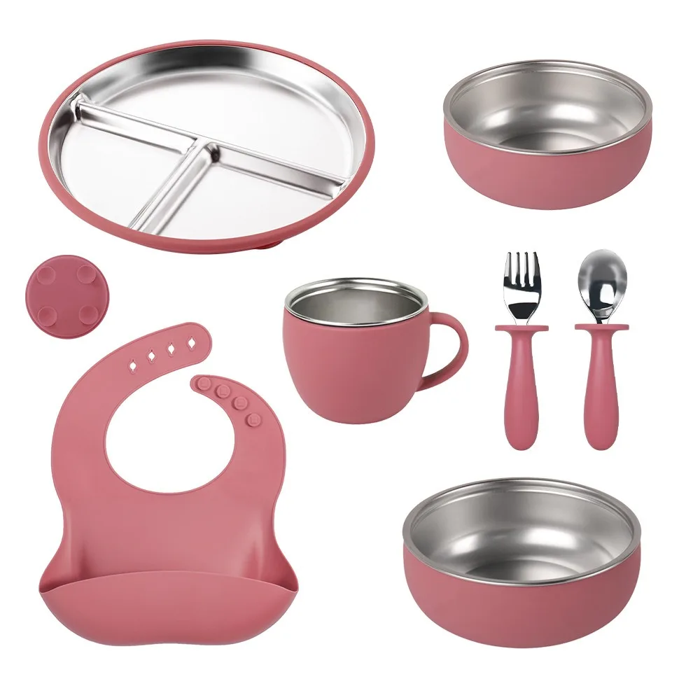 Silicone Suction Plate with Divided Bowl - 304 Steel Baby - detail view 1
