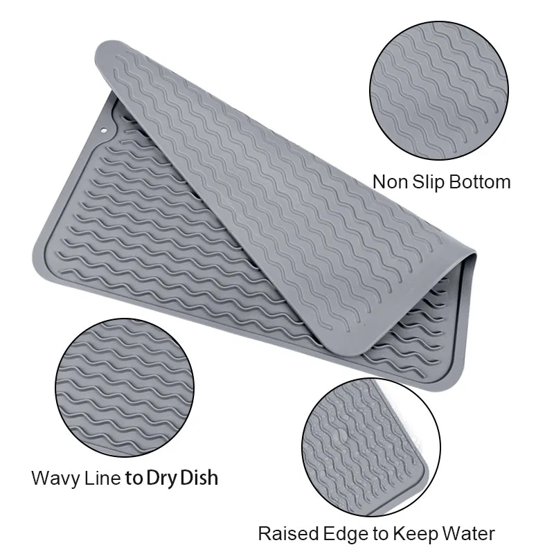 Silicone Dish Drying Mat - BPA Free Easy Clean Durable Pad - detail view 2