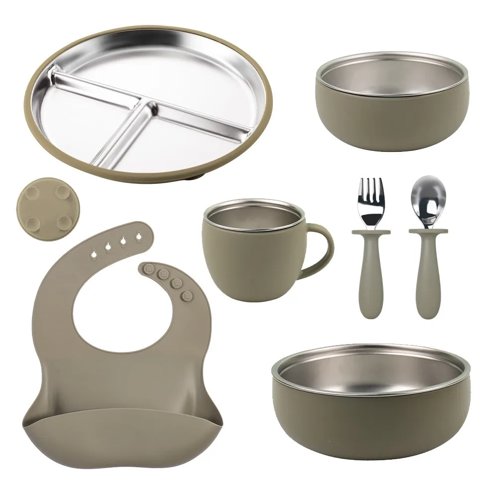 Silicone Suction Plate with Divided Bowl - 304 Steel Baby - detail view 2