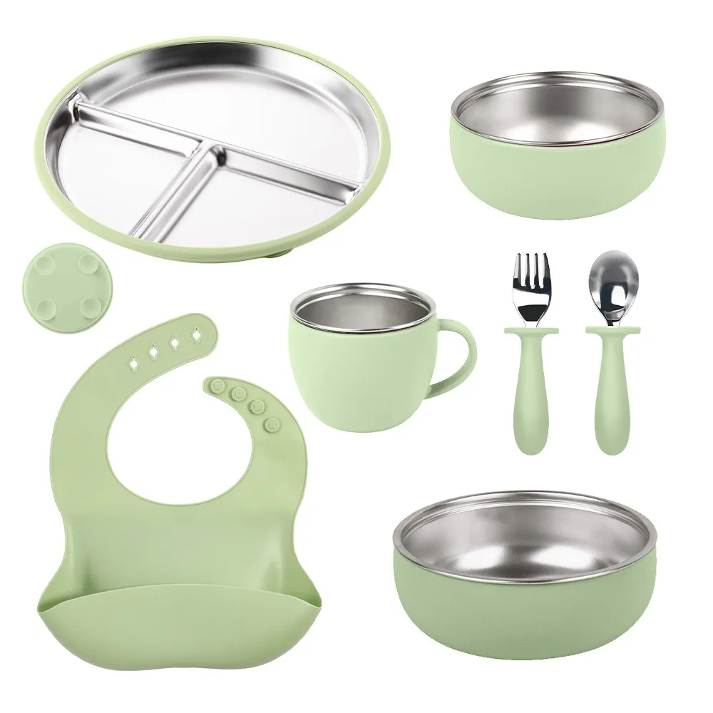Silicone Suction Plate with Divided Bowl - 304 Steel Baby - detail view 3