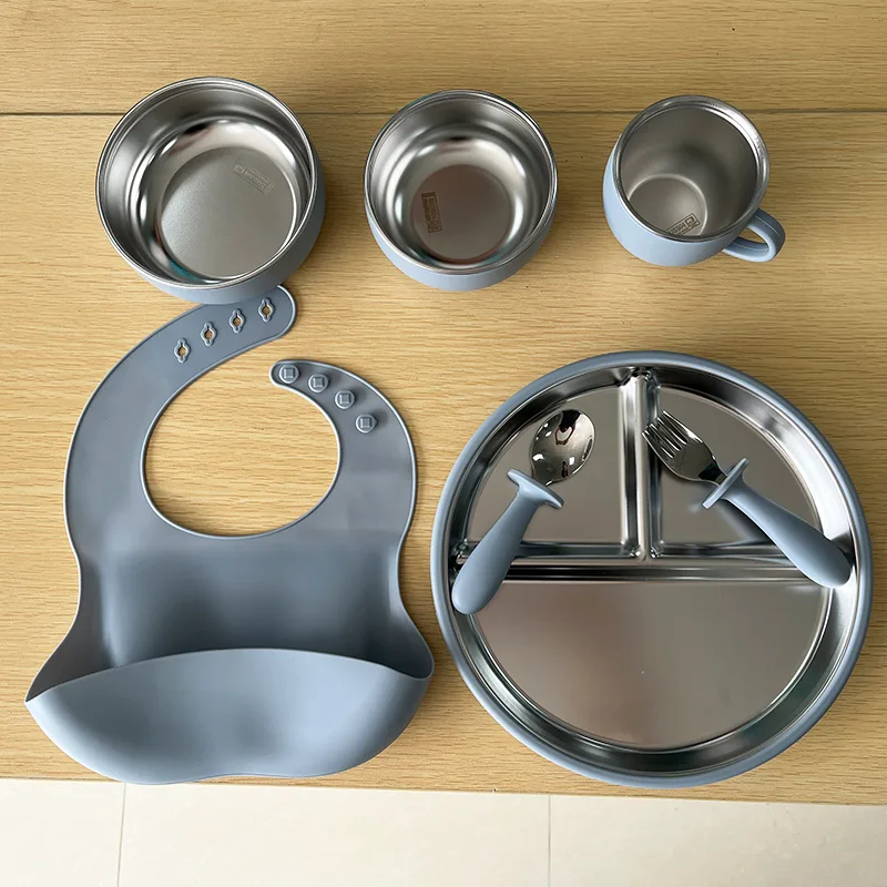 Silicone Suction Plate with Divided Bowl - 304 Steel Baby - detail view 5
